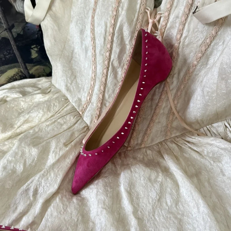 Genuine Leather Women's Flat Shoes 2024 Trend All Sheepskin Pointed Inside Increase The Height Red  Flat Sole Single Shoe Girl