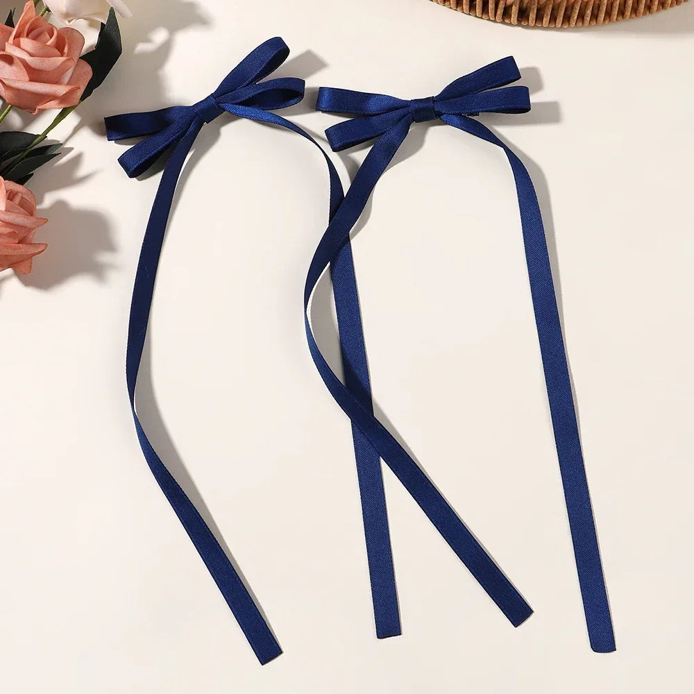 2pcs Ins Style Ribbon Bow Headband Long Tassel Hair Clip Women's Hair Accessories Girls Christmas Party  kids accessories