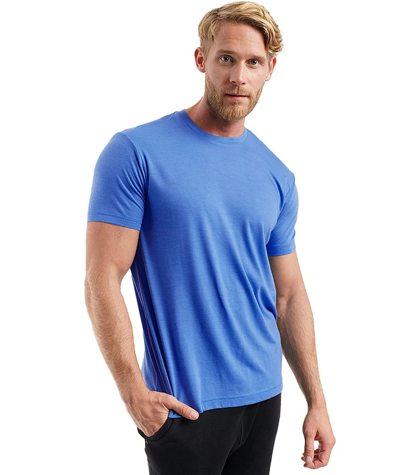 100% Merino Wool T-Shirt Men Short Sleeve Merino Shirts Sport Lightweight Base Layer Hiking Tshirt Soft Breathable Undershirt