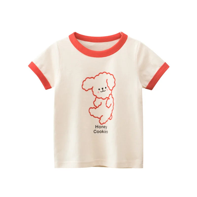 2024 Summer 2-8 Years Kids Girl Shorts Sleeve T-shirts Printed Little Girl Top Baby Girl T Shirts Children Toddler Girl Clothes