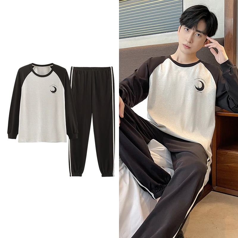 Deer Printing Elegant Pajamas Set for Man Autumn Winter Fashion New Soft Cotton Mens Loungewear Comfortable Sleepwear for Boy