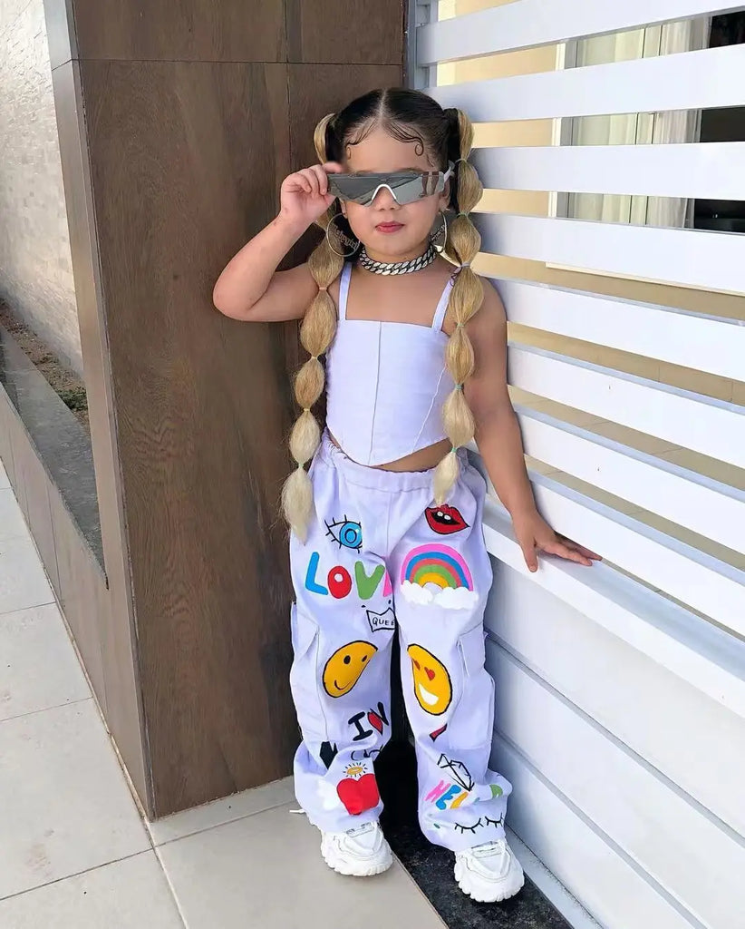 Children's Clothing Girl's Clothes 2 Pcs Set Summer Suspender Top+Long Pants Kid Girl Fashion For 3 4 5 6 7 8Y