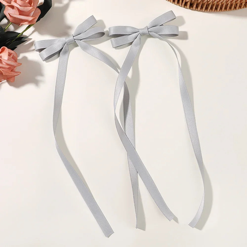 2pcs Ins Style Ribbon Bow Headband Long Tassel Hair Clip Women's Hair Accessories Girls Christmas Party  kids accessories