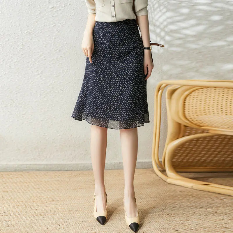 Female Skirts Floral Chiffon Women's Skirt Midi High Quality Casual New in A Line Harajuku Streetwear 2024 Trend Premium Cheap V