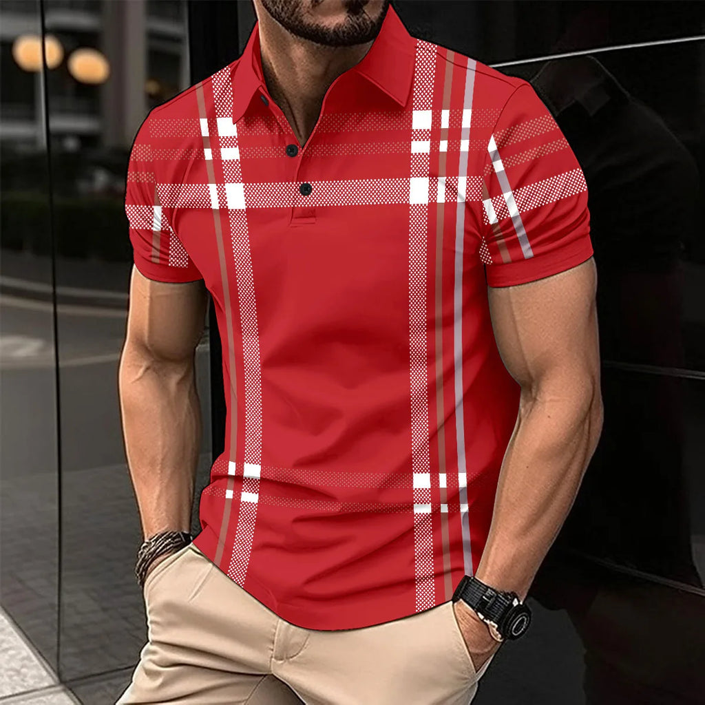 2024 Summer Fashion Men's Striped POLO Shirt Lapel Button Down Men's Short Sleeve Street Trend Style Men's Top