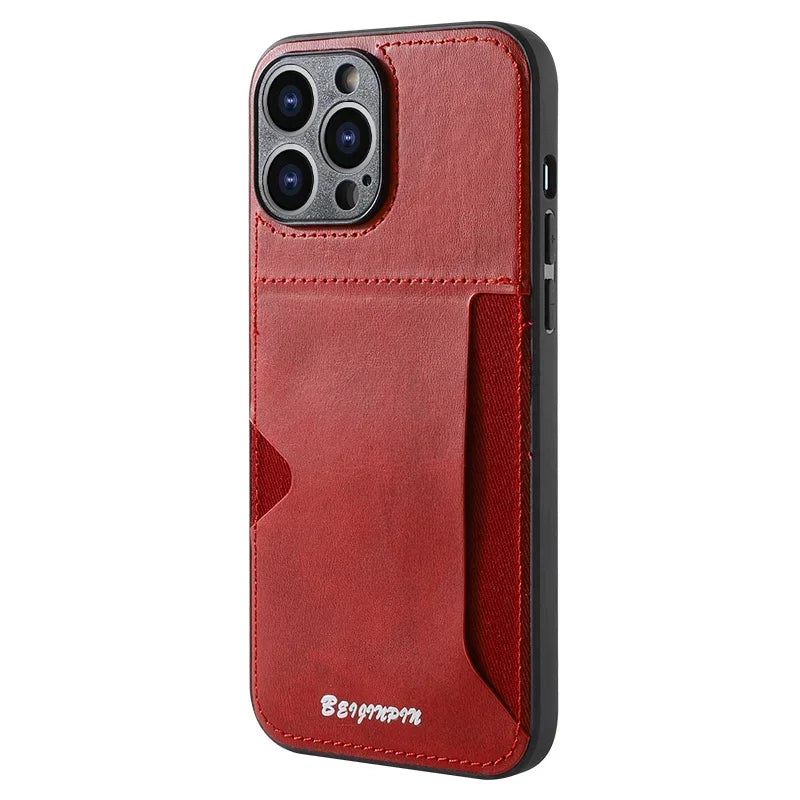 For iPhone 16 15 14 Plus 13 12 11 Pro Max Pu Leather Card Slot Holder Soft TPU Frame Phone Case Back Cover