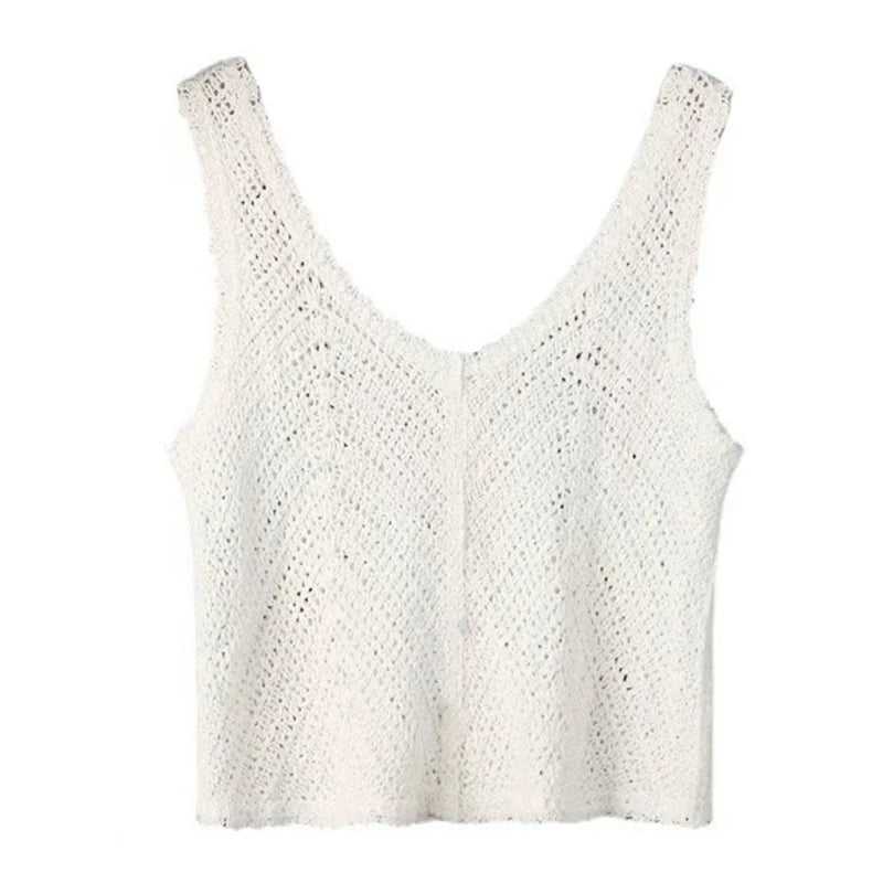 Women's Knit Tank Tops Comfortable Sleeveless Camis Tops Summer Crocheted Camisole Hollow Sling Short Tops for Daily Ins