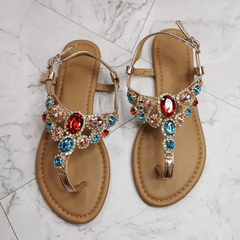 2024 Summer Fashion Women Sandals Rhinestone Decoration Simple and Comfortable Casual Buckle Woman Shoes Sandalias De Mujer