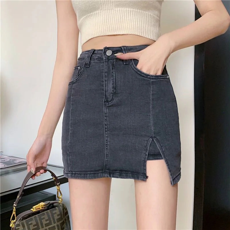 Split Denim Skirts Women High Waist Elastic Sexy Slim Mini Skirt Summer Fashion Female Casual Bottoms Vintage Female Y2k Clothes