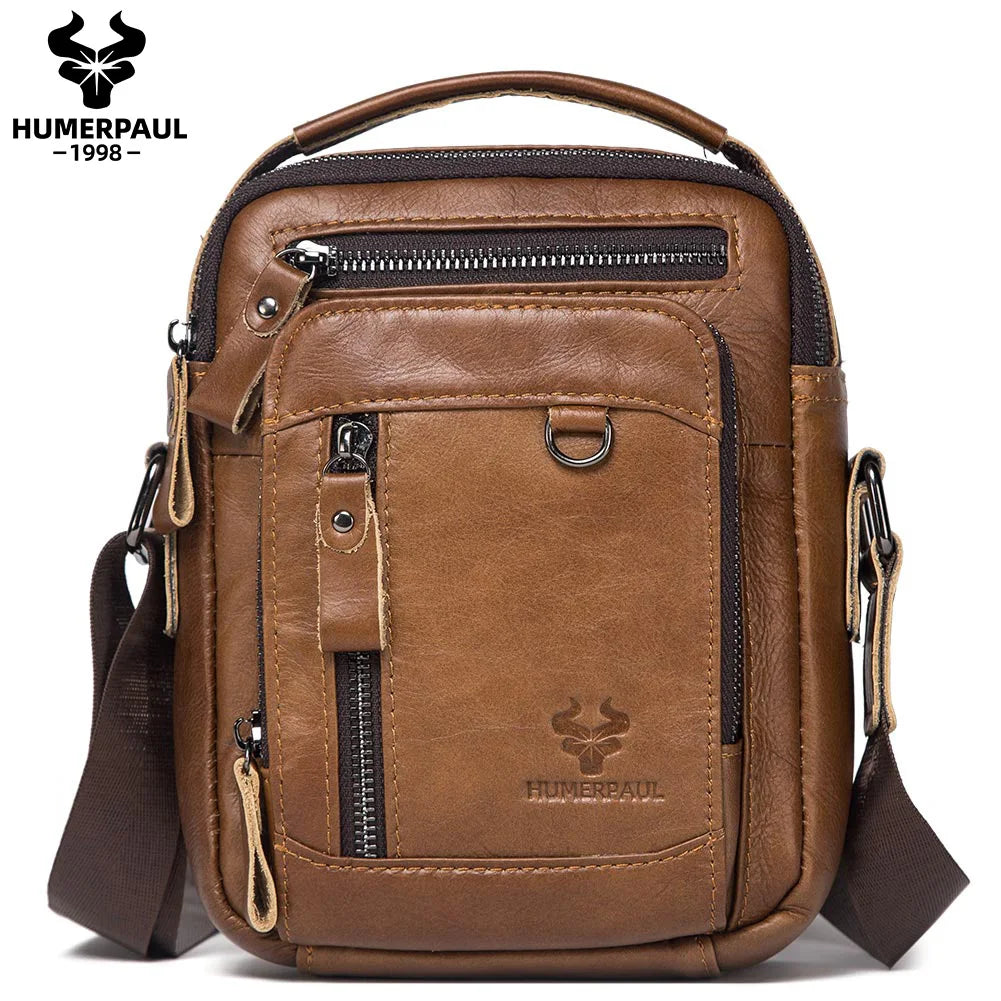 HUMERPAUL Genuine Leather Crossbody Messenger Bag