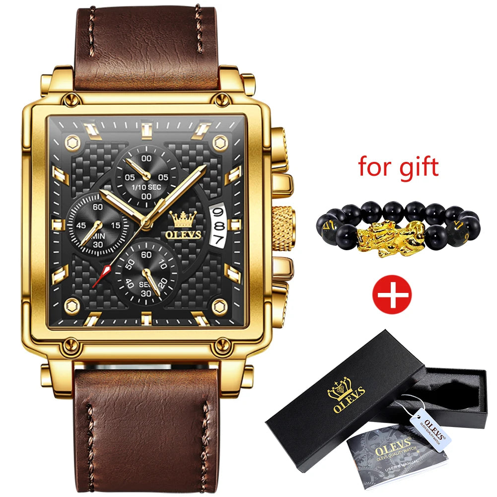 OLEVS Square Chronograph Watch with Date