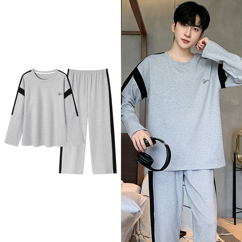 Deer Printing Elegant Pajamas Set for Man Autumn Winter Fashion New Soft Cotton Mens Loungewear Comfortable Sleepwear for Boy