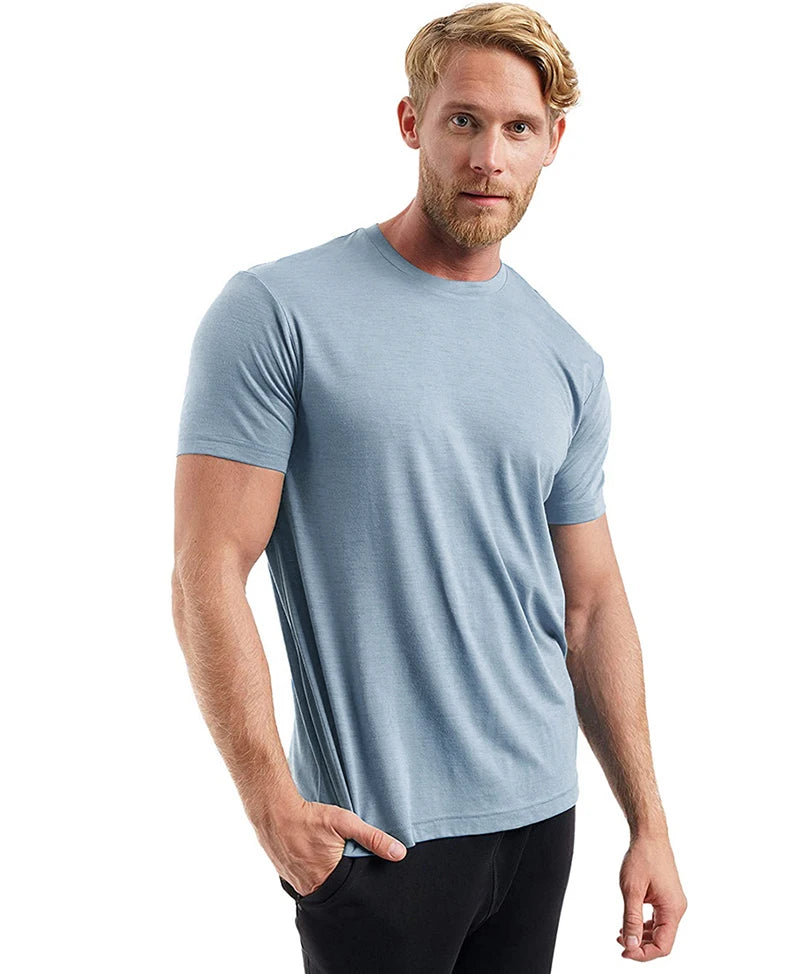 100% Merino Wool T-Shirt Men Short Sleeve Merino Shirts Sport Lightweight Base Layer Hiking Tshirt Soft Breathable Undershirt