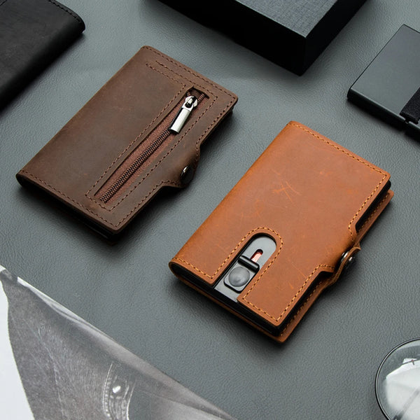Casekey Men Wallets 100% Genuine Cow Leather Popup Short Card Holder Purse Brand Male Wallet