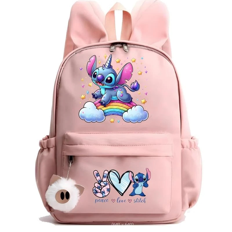 Hot Disney Lilo Stitch Backpack for Girls Boys Student Teenager Rucksack Women Casual School Bags Travel Rabbit Ears Mochila