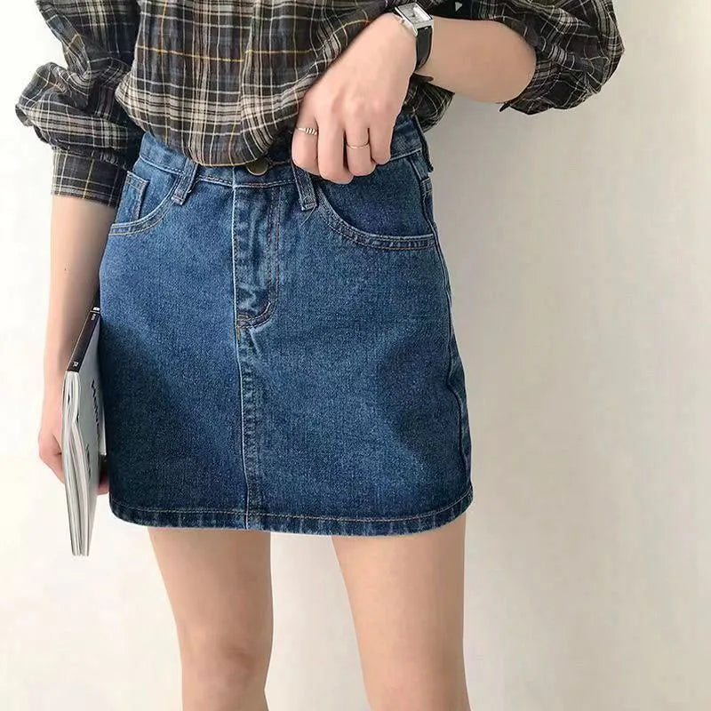 Lucyever Women's Denim Skirt 2023 Summer High Waist A Line Mini Skirt Female Casual Pocket Solid Simple Jeans Skirt