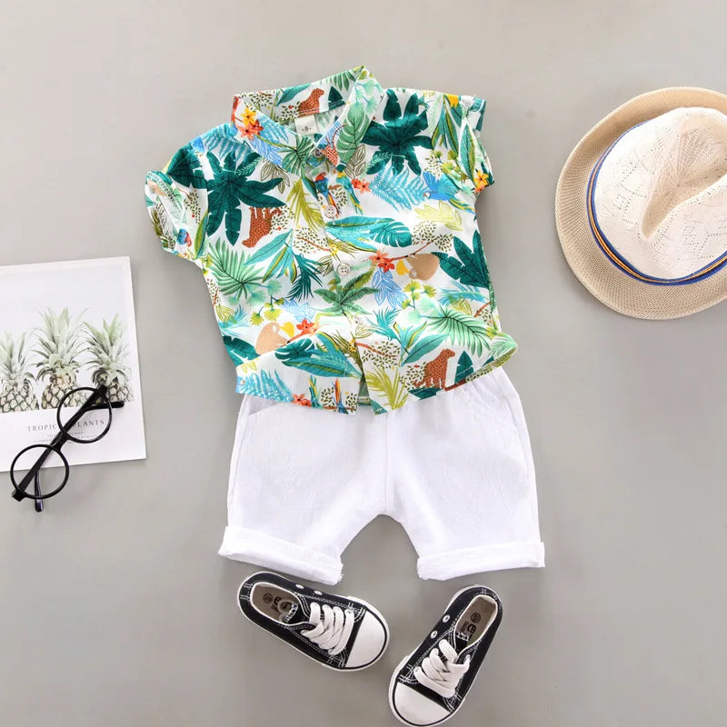 Baby Boy Clothes Baby Clothes 0-5 Years Old Summer Short-Sleeved Shorts Suit Baby Printed Shirt Casual Shorts Two-Piece Suit