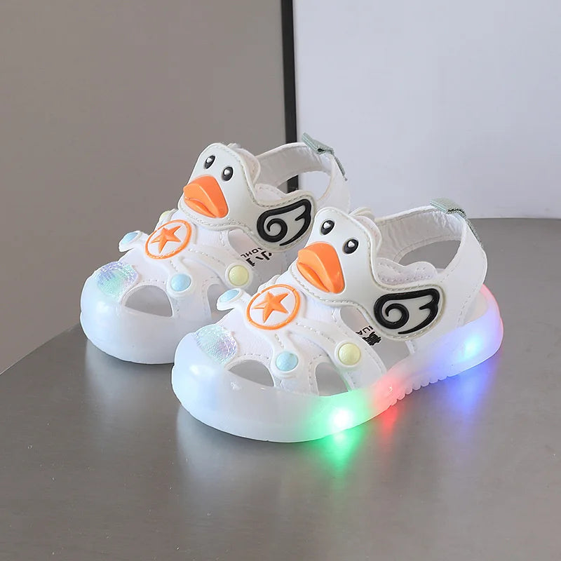 Little Duck Light-up LED Sandals for First Walker Anti-kick Baby Shoes for 0-3 Years Old Prewalker Soft Sole Cartoon for Girl