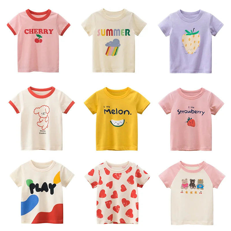 2024 Summer 2-8 Years Kids Girl Shorts Sleeve T-shirts Printed Little Girl Top Baby Girl T Shirts Children Toddler Girl Clothes