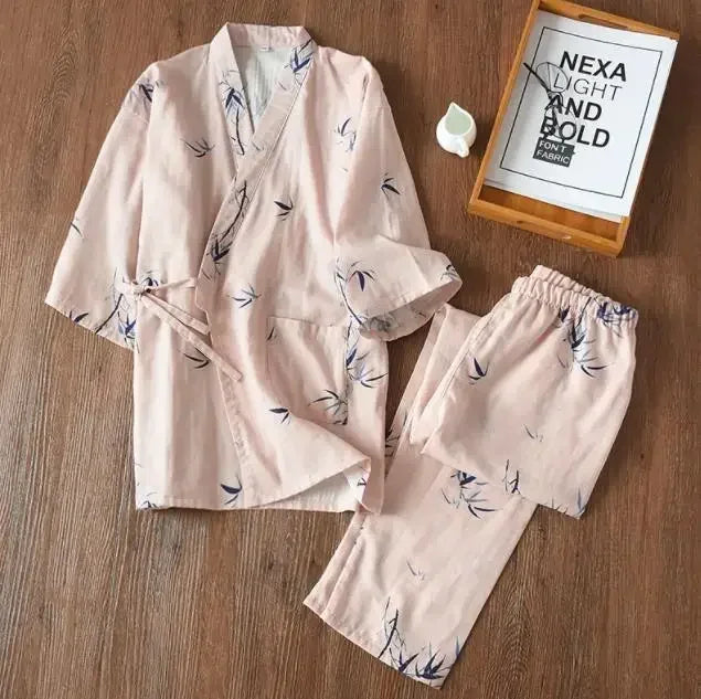 2024 new seven-sleeve Japanese-style kimono pajamas set female spring and autumn 100% cotton gauze home clothes cute sweet two-p