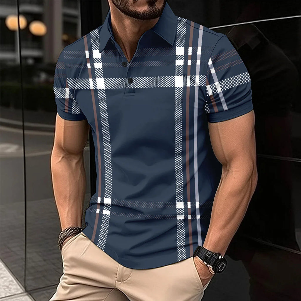 2024 Summer Fashion Men's Striped POLO Shirt Lapel Button Down Men's Short Sleeve Street Trend Style Men's Top