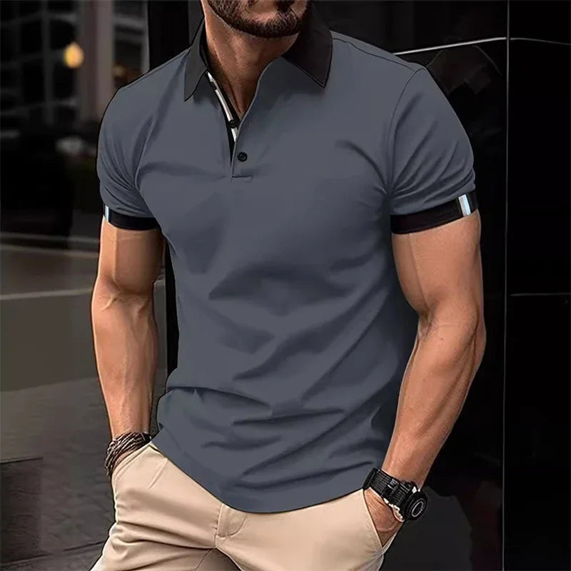 Summer Men's Casual Polo Shirt Lapel Fashion Color Matching T-shirt Business Casual Shirt Office Commuter Sports Top S-XXXL