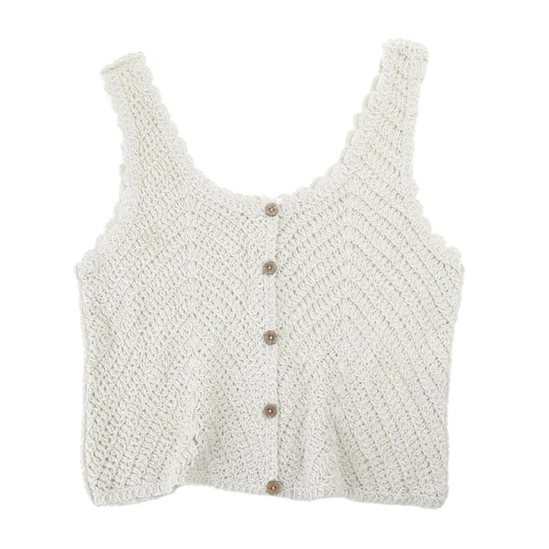 Women's Knit Tank Tops Comfortable Sleeveless Camis Tops Summer Crocheted Camisole Hollow Sling Short Tops for Daily Ins