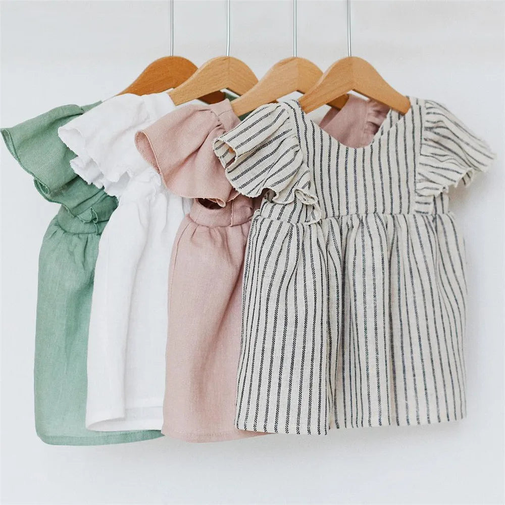 Baby Dresses Linen Cotton Summer Girls Clothes Princess Dress 1st Birthday Party For 0-3Years Girl Infant Toddler Girls Clothing