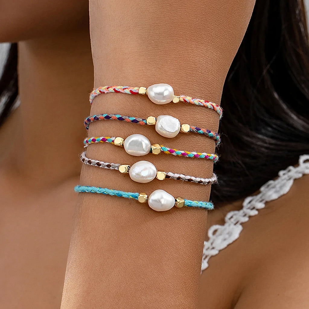 New Trending Woman Summer Jewelry Colorful Rope Thread Freshwater Pearl Bracelet 2024