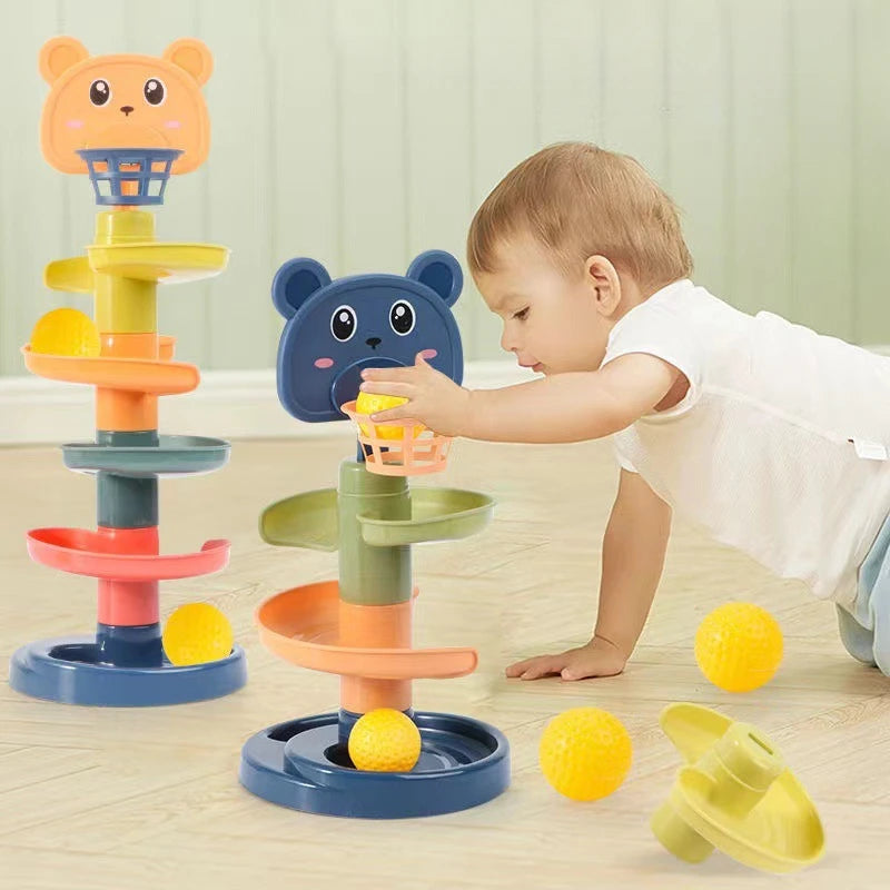 Baby Toys Rolling Ball Pile Tower Early Educational Toy for Kids Rotating Track Educational Baby Gift Stacking Toy for Children