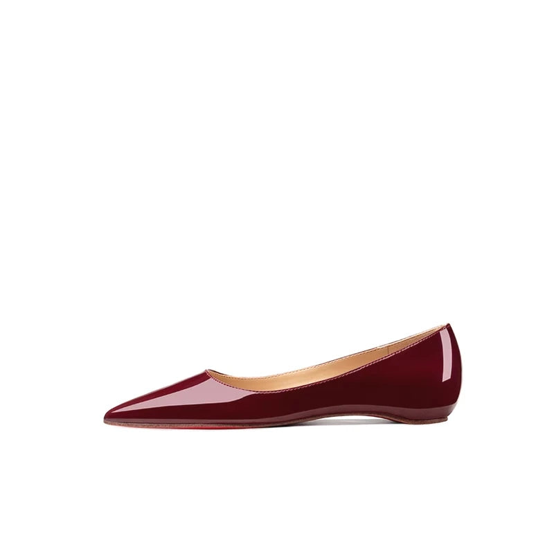 Genuine Leather Women's Flat Shoes 2024 Trend All Sheepskin Pointed Inside Increase The Height Red  Flat Sole Single Shoe Girl