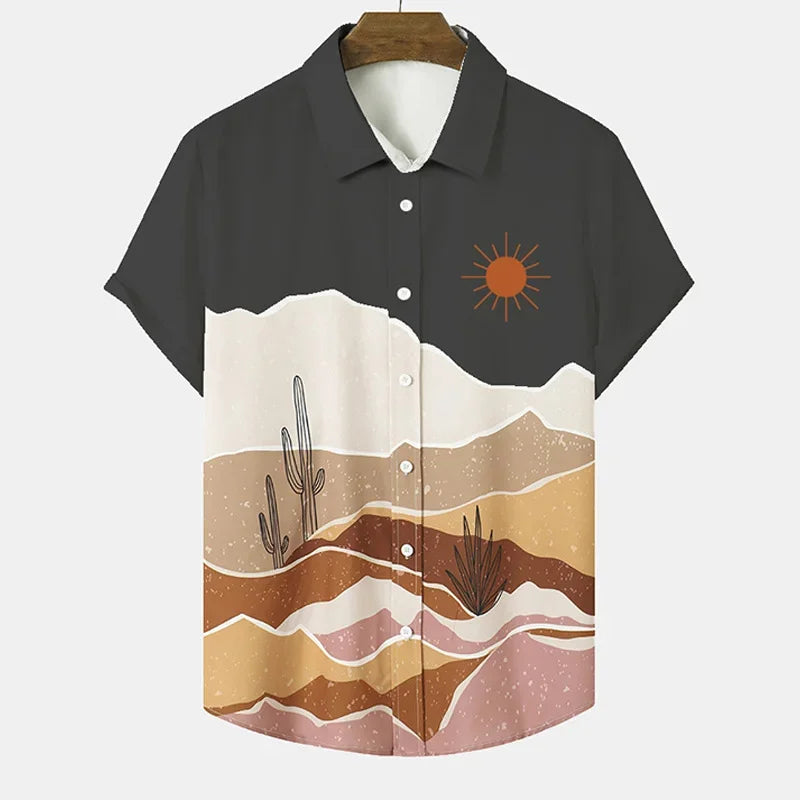 Desert Cactus Shirt For Men 3D Print Summer Hawaiian Harajuku Fashion Shirt Top Blouse Short Sleeves Street Vacation Beachwear