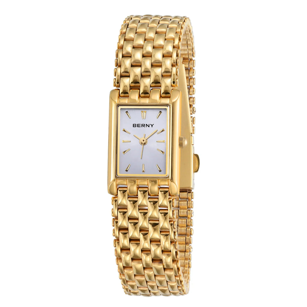 BERNY Women's Square Gold Quartz Watch, Stainless Steel