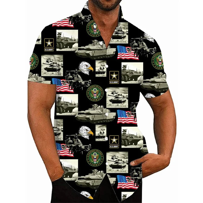 3D Printed Fighter Plane Pattern Hawaiian Shirts For Men Short Sleeve Casual Button Shirt Tops Mens Hip Hop Shirts Streetwear