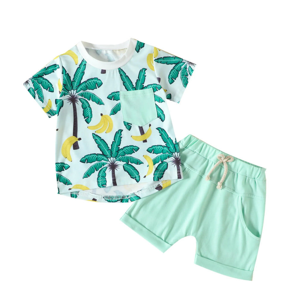 2Piece Sets Summer Newborn Boy Clothes Fashion Casual Print Beach Short Sleeve Cotton Tops+Shorts Baby Boutique Clothing BC216