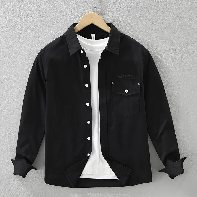 2025 Autumn New Casual Letter-printed 100% Cotton Long Sleeve Shirt for Men Clothing Turn-down Collar Versatile CM7630