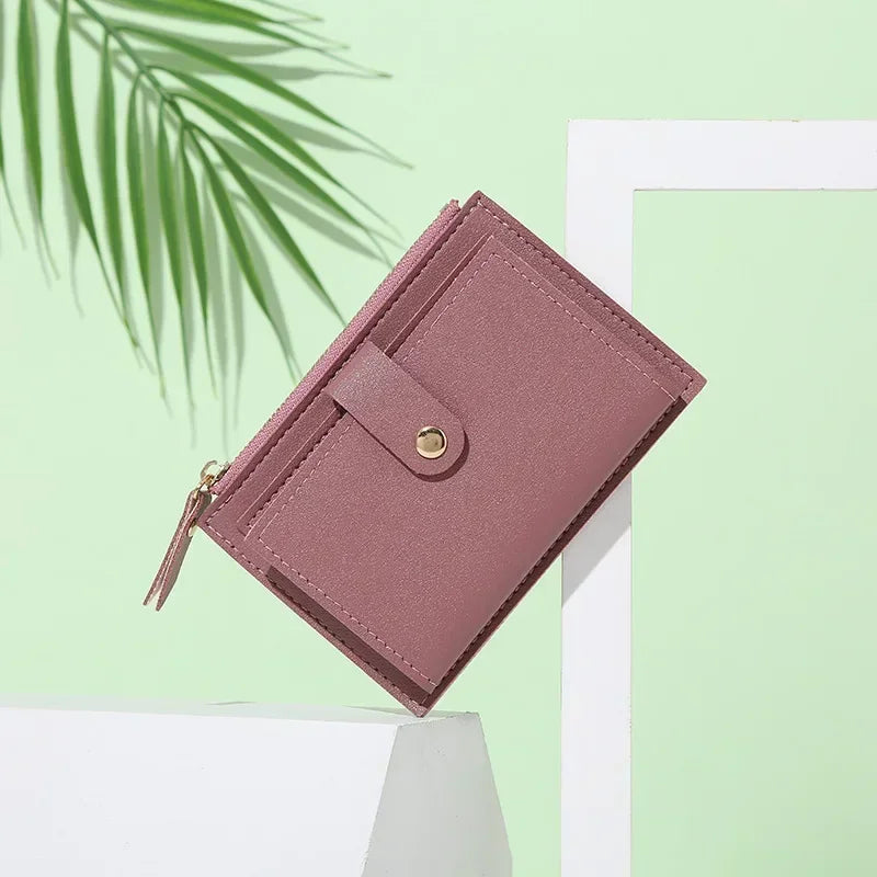 Women Simple Wallets Leather Female Purse Mini Hasp Solid Multi-Cards Holder Coin Short Wallets Slim Small Wallet Zipper Hasp