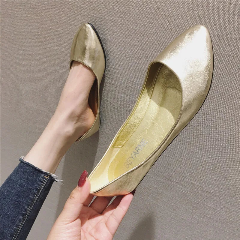 New Women's Shoes Bright Surface Soft Leather Comfortable Flat Shoes Pointed Solid Color Shallow Mouth Single Shoe Zapatos Mujer