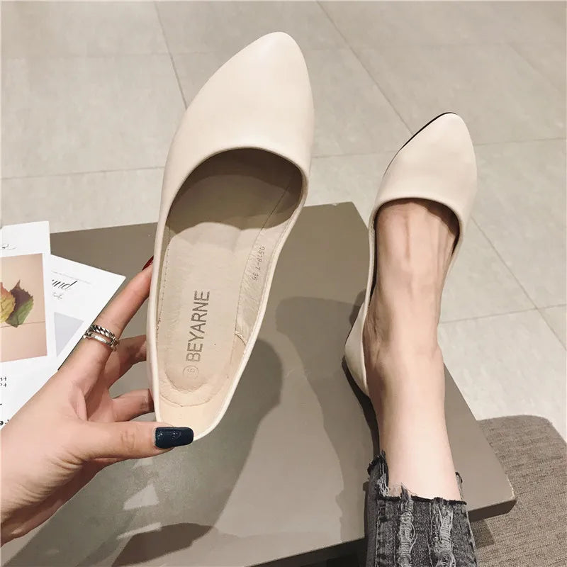 2023 Women's Shoes Leather Soft Sole Candy Shallow Mouth Single Shoes Flat Heel  Shoes Slip on Plus Size Mature Zapatos De Mujer