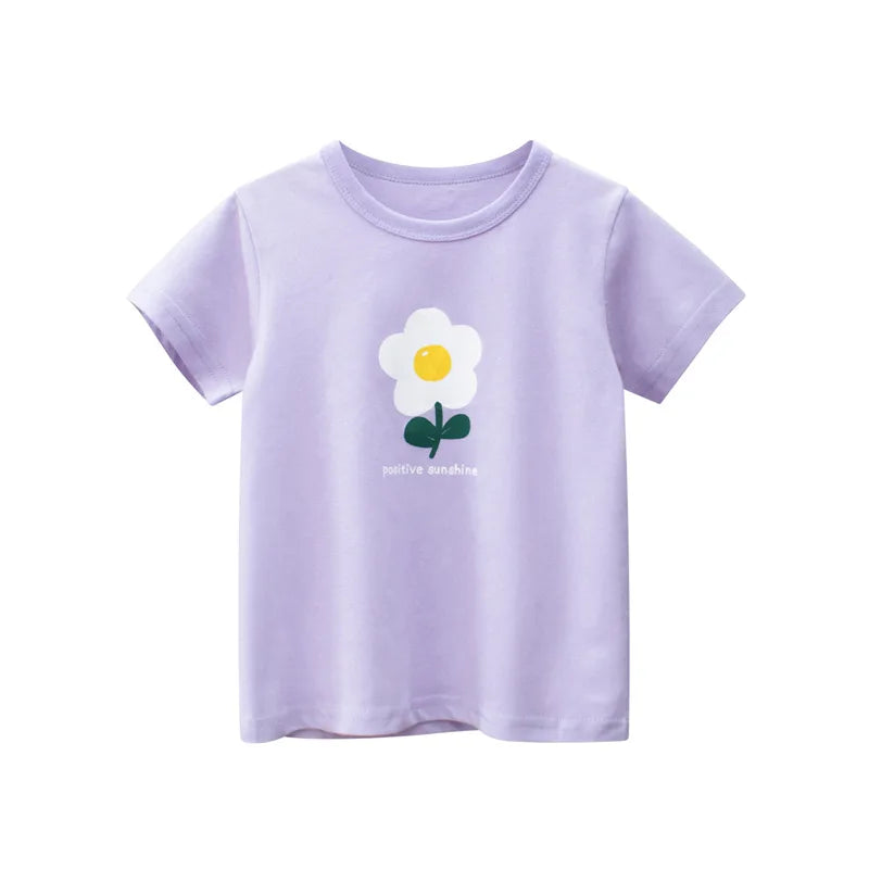 2024 Summer 2-8 Years Kids Girl Shorts Sleeve T-shirts Printed Little Girl Top Baby Girl T Shirts Children Toddler Girl Clothes
