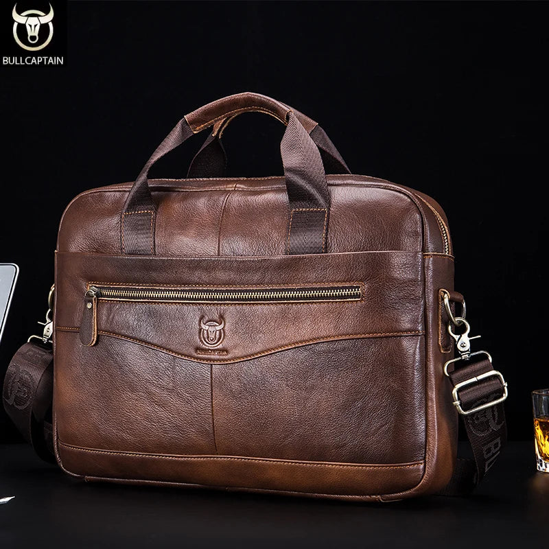 BULLCAPTAIN Leather 14″ Laptop Messenger Bag
