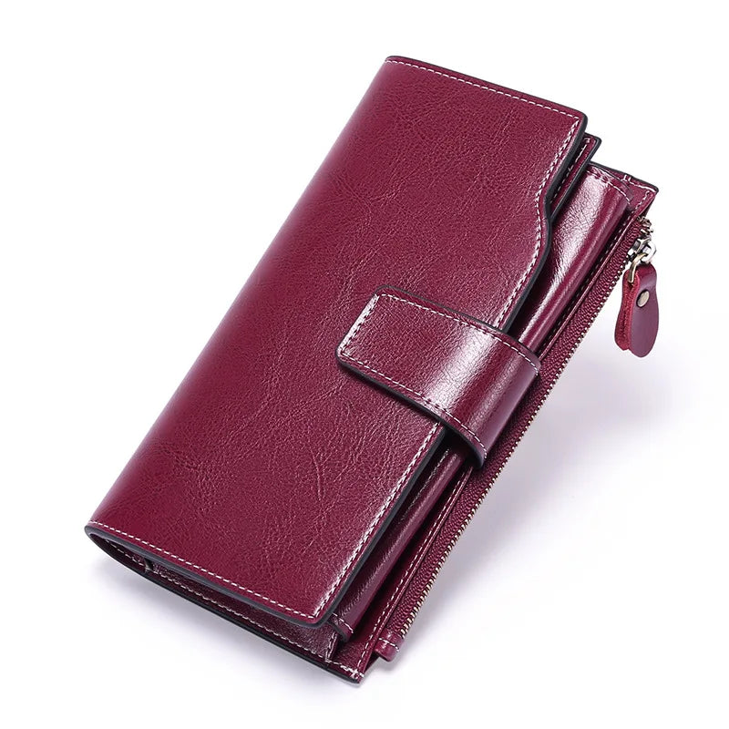 2024 New Rfid Long Women Wallets Clutch Zipper Coin Pocket Female Print Wallet Quality Card Holder Genuine Leather Women Purse