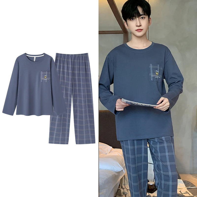 Deer Printing Elegant Pajamas Set for Man Autumn Winter Fashion New Soft Cotton Mens Loungewear Comfortable Sleepwear for Boy