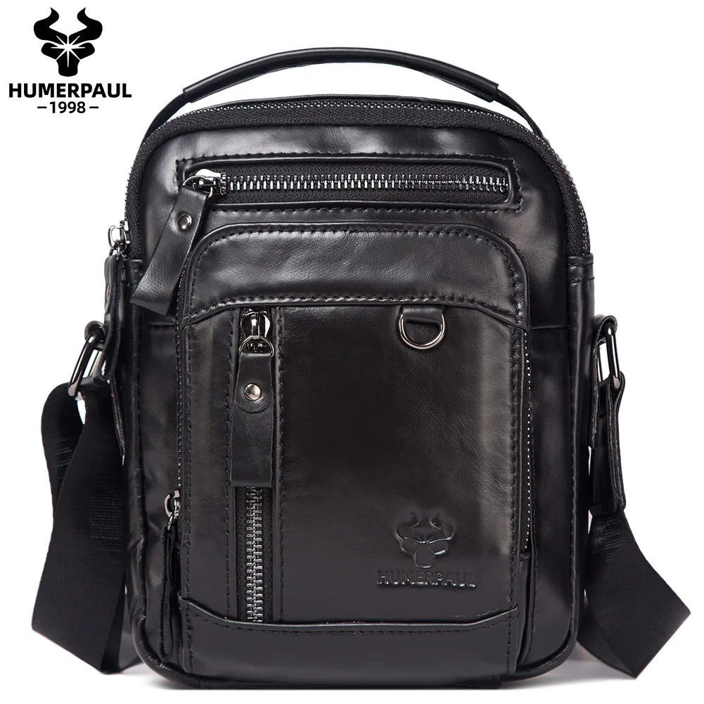 HUMERPAUL Genuine Leather Crossbody Messenger Bag