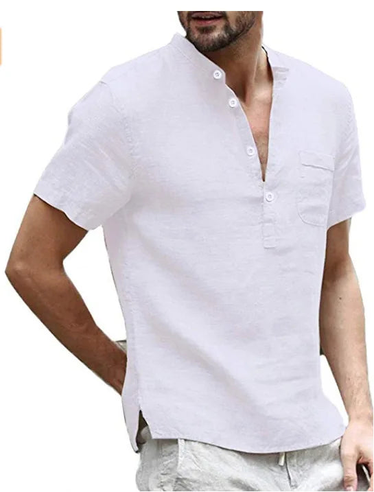 High Quality New Men'S Linen V Neck Bandage T Shirts Male Solid Color Long Sleeves Casual Cotton Linen Tshirt Tops