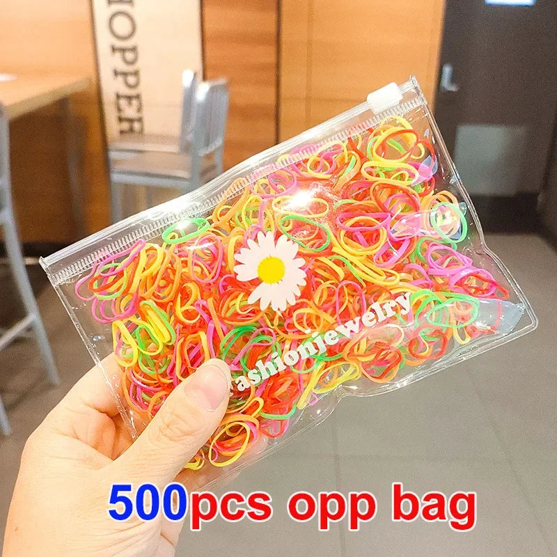 100/500Pcs Colorful Small Rubber Band Scrunchie Girls Elastic Rubber Band Ponytail Holder Hair Children Accessories Hair Ties