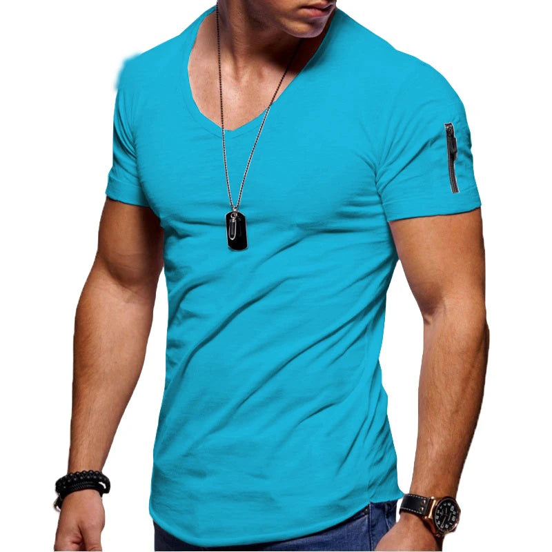 Summer Top Quality Hip Hop T Shirt Men Solid Color Design V-neck T-shirt Casual Classic Men's Clothing Tops Tee Shirt Men