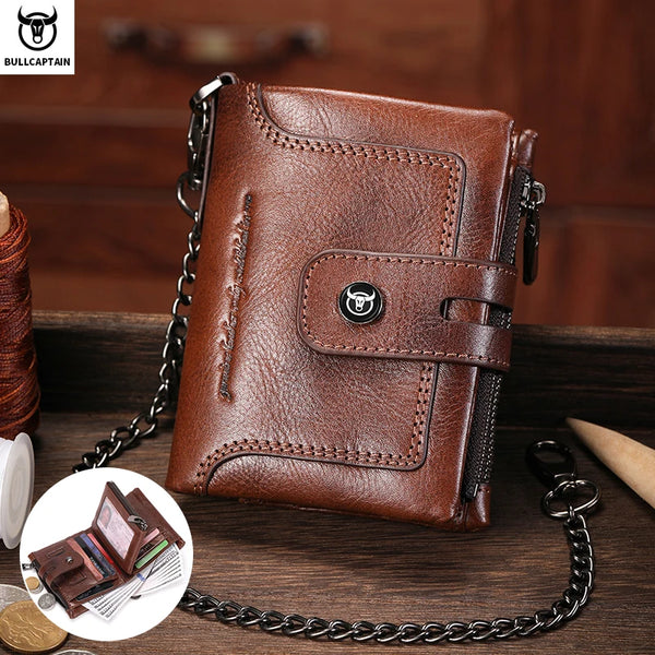 Bullcaptain Men's Genuine Leather Wallet Business Retro Snap Wallet Multifunctional Rfid