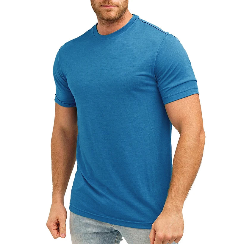 100% Merino Wool T-Shirt Men Short Sleeve Merino Shirts Sport Lightweight Base Layer Hiking Tshirt Soft Breathable Undershirt