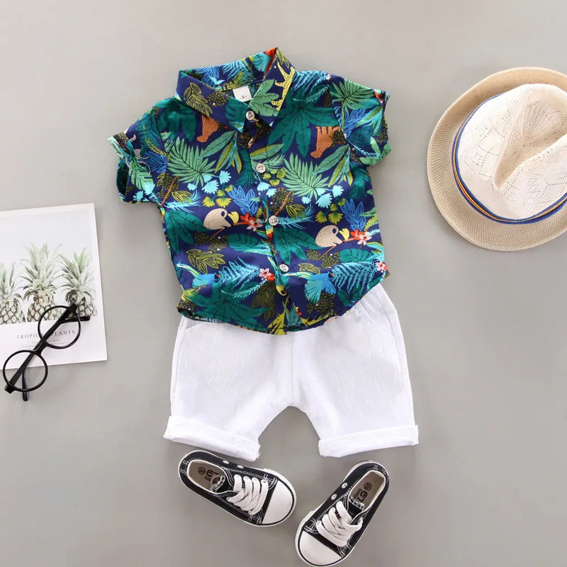 Baby Boy Clothes Baby Clothes 0-5 Years Old Summer Short-Sleeved Shorts Suit Baby Printed Shirt Casual Shorts Two-Piece Suit